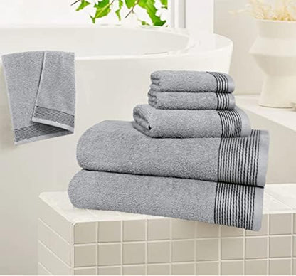 Belizzi Home 100% Cotton Ultra Soft 6 Pack Towel Set, Contains 2 Bath Towels 28x55 inchs, 2 Hand Towels 16x24 inchs & 2 Washcloths 12x12 inchs, Compact Lightweight & Highly Absorbant - Light Grey