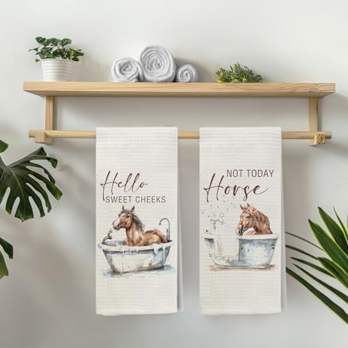 Hello Sweet Cheeks Horse Bathroom Hand Towels, Funny Farmhouse Animal Horse Bathing Decorative Hand Towels for Bathroom Washroom Toilet Restroom, 16x24 Inch Set of 2