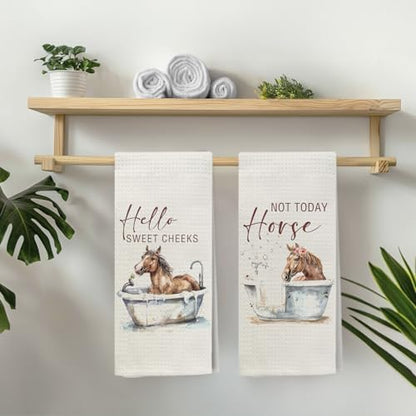 Hello Sweet Cheeks Horse Bathroom Hand Towels, Funny Farmhouse Animal Horse Bathing Decorative Hand Towels for Bathroom Washroom Toilet Restroom, 16x24 Inch Set of 2
