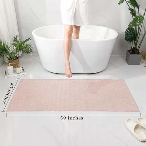 chakme Bathroom Rugs Mat 59x25, Ultra Thin Non Slip Bath Mat Large Quick Dry Absorbent Bath Mat for Bathroom Floor, (Pink, 59"x25")