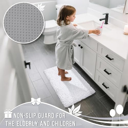 Yimobra Long Bathroom Rug Non Slip 44x24 Inch, Extra Thick Soft Absorbent Chenille Bath Mat, Machine Washable Quick Dry Bath Rugs for Bathroom Floor, Tub and Shower, Home Decor Accessories, White