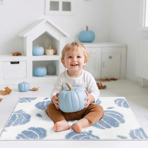 APROPHIC Blue Pumpkin Bath Mats, Fall Bathroom Decor, Non-Slip Microfiber Bath Rugs, Autumn Thanksgving Bathroom Rug for Shower, Tub, Sink, Decor, Machine Washable, 20x30 inch