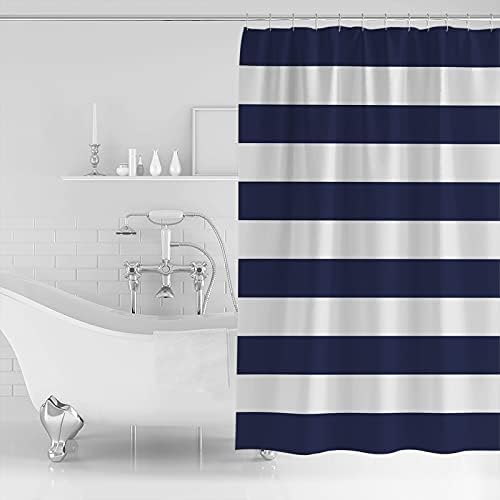 Shower Curtain Bathroom Set Navy Blue and White Stripe Waterproof Shower Curtains with Grommets Hooks Modern Stripes Pattern Privacy Bath Curtain for Bathtub Decor 48x72in