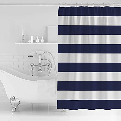 Shower Curtain Bathroom Set Navy Blue and White Stripe Waterproof Shower Curtains with Grommets Hooks Modern Stripes Pattern Privacy Bath Curtain for Bathtub Decor 72x72in