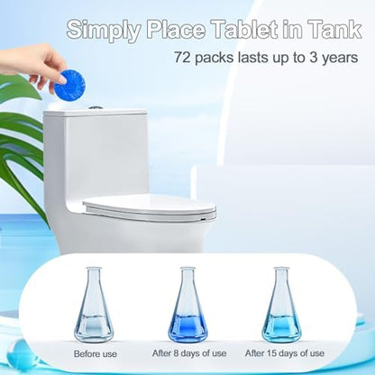 KIISIISO Automatic Toilet Bowl Cleaner Tablets Blue 72 Pack, Drop-In Tank Cleaner for Bathroom, Prevent Stains & Deodorize, Septic Safe, Long-Lasting Cleaning Tabs - Fresh Scent