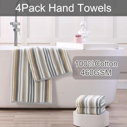 VOOVA & MOVAS Hand Towels 4 Pack, 100% Cotton, 16x27 in, Tan Gray Beige