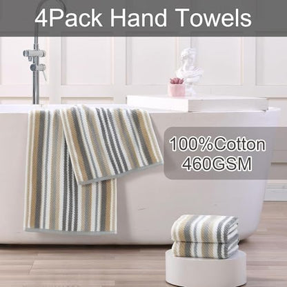 VOOVA & MOVAS Hand Towels 4 Pack, 100% Cotton, 16x27 in, Tan Gray Beige