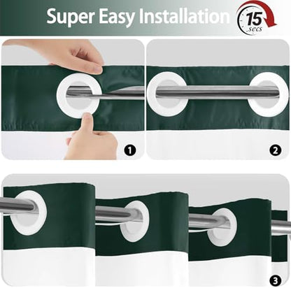 No Hook Shower Curtain and Liner for Bathroom, Ombre Dark Green, 71" x 74"