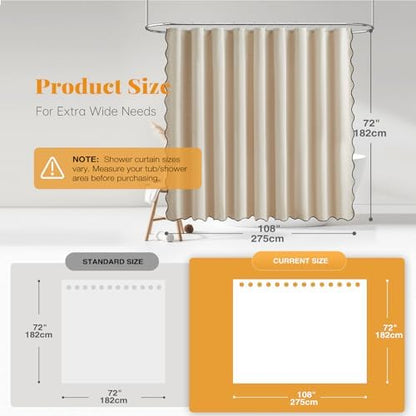 BTTN 108x72 Boho Scalloped Linen Textured Cloth Shower Curtain, Beige/Cream