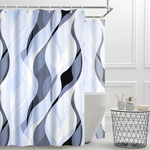 Sky Blue Striped Clawfoot Tub Shower Curtain 180x70 inch 30 Hooks
