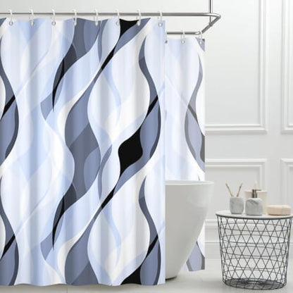 Sky Blue Striped Clawfoot Tub Shower Curtain 180x70 inch 30 Hooks