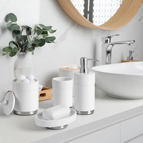 RQYIXI Ceramic Bathroom Accessories Set,White,4 Piece,Chrome Base