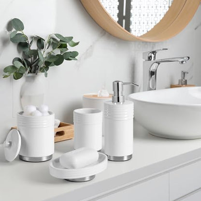 RQYIXI Ceramic Bathroom Accessories Set,White,4 Piece,Chrome Base