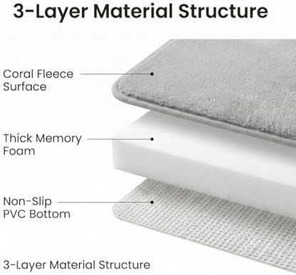 2 Piece Memory Foam Bath Mat Set, Extra Soft Absorbent Bathroom Rugs with U-Shaped Toilet Rug, Non-Slip Backing, Machine Washable, 24x16 + 20x20 U-Shaped, Gray