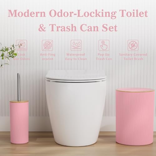 Pink Bathroom Accessories Set with Shower Curtain and Rugs, Decor