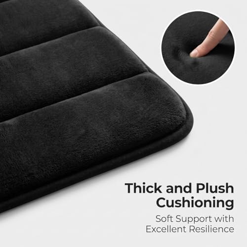 Memory Foam Bathroom Rugs Sets 2 Piece, Extra Soft Absorbent Quick Dry Bath Mat Set, with U-Shaped Toilet Rug, Machine Washable Non Slip Bath Rugs for Bathroom, Shower and Tub, Black