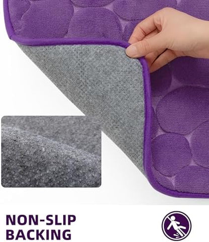 YIHOUSE Memory Foam Bath Mat Cobblestone Bathroom Rugs Super Water Absorbent Bath Mats for Bathroom Machine Washable Bath Rugs(17 x 24,Eggplant)
