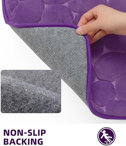 YIHOUSE Memory Foam Runner Rug, Cobblestone Bathroom Runner Rugs Super Water Absorbent Bath Mats for Bathroom Machine Washable Bath Rugs for Hallway Bedroom Laundry Room(20 x 47,Eggplant)