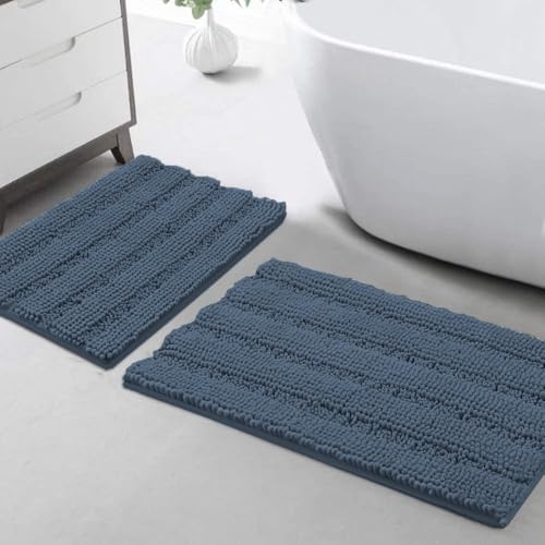 Turquoize Bathroom Rug Set, 2 Piece Soft Absorbent Chenille Bath Rug Set