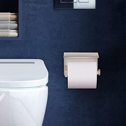 VAEHOLD Self Adhesive Toilet Paper Holder with Phone Shelf SUS 304 Stainless Steel Wall Mounted Toilet Paper Roll Holder - Rustproof and Bathroom Washroom Tissue Roll Holder with Shelf -Beige