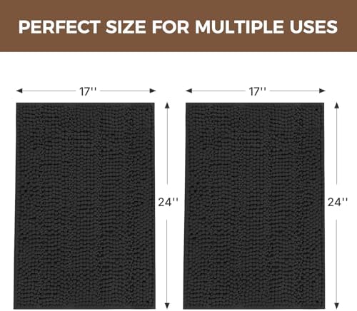 Bcoimo Bath Rug Mat Set,2 Piece Thick Absorbent Chenille Bathroom Mat Black