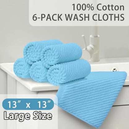 VOOVA & MOVAS Washcloths 6PC, 100% Cotton, 13x13 in, Baby Blue