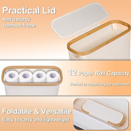 efluky Toilet Paper Basket 28L, Toilet Paper Holder with Lid for Bathroom, Free Standing Storage Organizer Holds Up to 9-12 Rolls (Beige, 1)