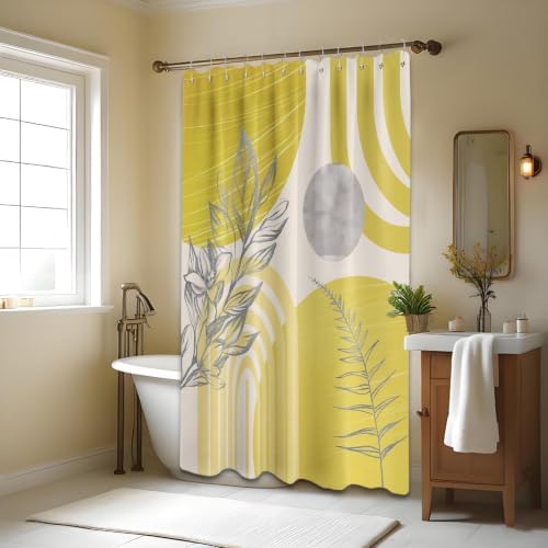 Mustard Yellow Extra Long Shower Curtain, Tall 72X84 in, Mid Century