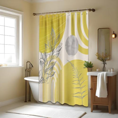 Mustard Yellow Extra Long Shower Curtain, Tall 72X84 in, Mid Century