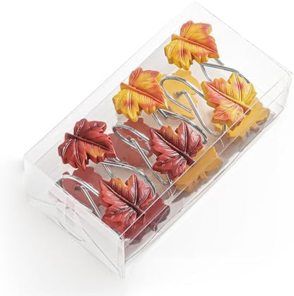 Red Plant Leaf Shower Curtain Hooks,Eucalyptus Bathroom Decor,12PCS