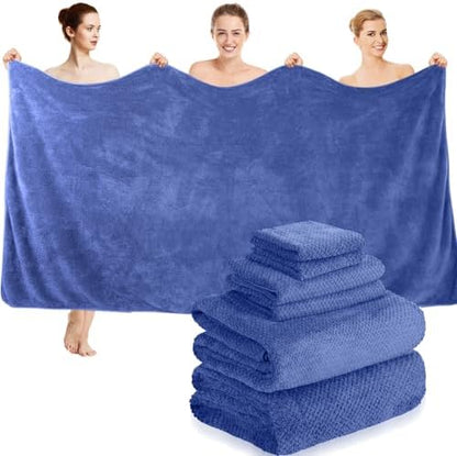 Peryiter 6 Pcs Bath Towel Set, Oversized Bath Sheet for Adults, Dark Blue