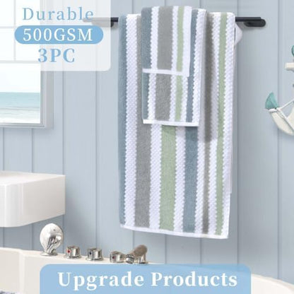 VOOVA & MOVAS Waffle 3PC Towel Set, Cotton, Navy Grey Green White