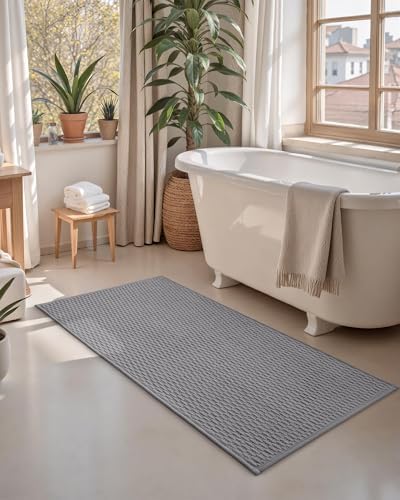 Color&Geometry 17"x47" Chenille Boho Bathroom Rug with Rubber Backing,Dark Grey