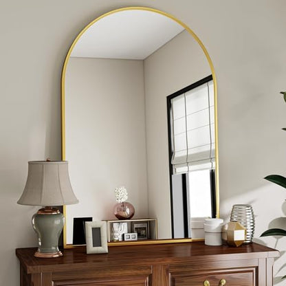 VooBang Large Arched Wall Mirror, 36 x 48 inch Arch Bathroom Mirror Gold