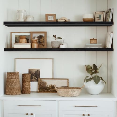 QEEIG Floating Shelves for Wall 55.1" Extra Long - Wall Mounted Shelf Bathroom Kitchen Living Room Bedroom Farmhouse Home Decor Display Bookshelf Large 55.1 x 9.3 inch Set of 2, Black (008-140B)