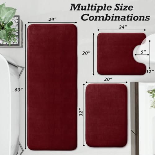 HUXMEYSON Bathroom Rugs Sets 3 Piece, Non-Slip & Quick Dry Bath Mat Set, Ultra Soft Velvet Bath Rugs for Bathroom, Toilet and Shower Floor, Red