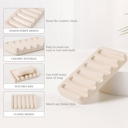 BosilunLife Striped Apricot Ceramic Bathroom Accessories Set of 4