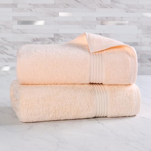 Superior Egyptian Cotton 2-Piece Bath Sheet Towel Set, Oversized Body Towels For Adults And Kids, Large Towel For Bath, Shower, Guest Bathroom, Spa, Gym, Resort, Essentials, Airbnb, Peach