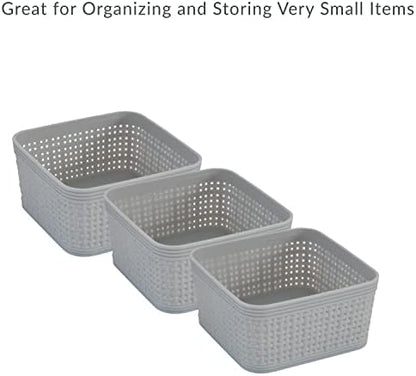 Simplify 6 Pack Organizing Set | Square Bins | Multipurpose | Office | Desk | Dorm | Bathroom | Storage Basket | Small Items | Accessories | Grey