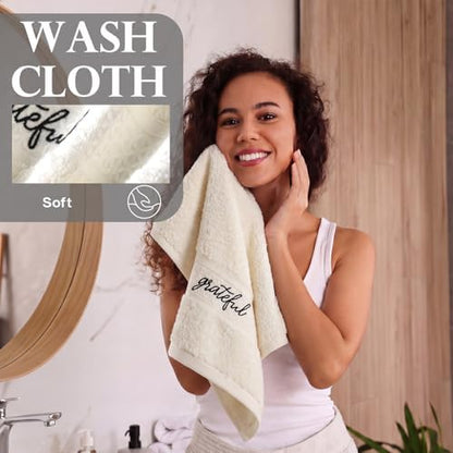 Hahafelt Decorative Bathroom Towel Set,Earth Tones,Grateful Thankful Blessed
