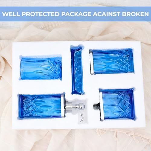 Blue Bathroom Accessories, Square Thick Glass & Metal Pump
