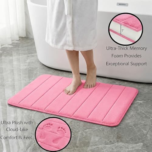 Memory Foam Bath Mat Set 3 Piece，Super Soft Absorbent Bathroom Rug Non Slip, Quick Dry,Machine Wash, Perfect Plush Bathroom Rugs,Home Decor Accessories,Pink