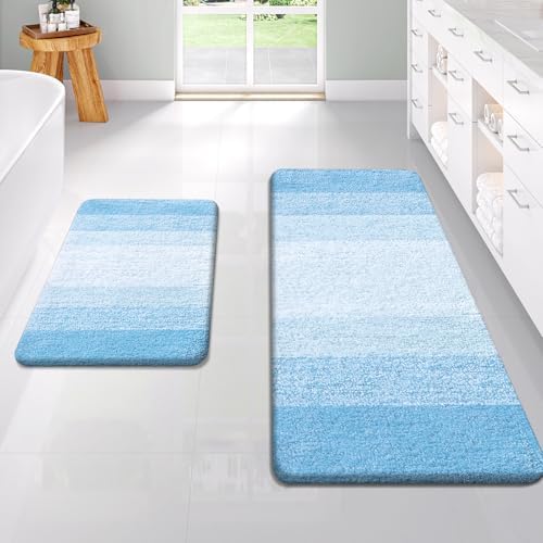 OLANLY Micorfiber Bathroom Rug Set 2 Piece, 47"x20"+24"x16"