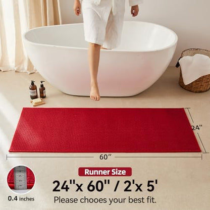 Triohero Bathroom Runner Rug, Long Bath Mat Washable Thin Quick Dry Low Pile Bathroom Runner Rugs 24 x 60 Non Slip, Red 24"x60"