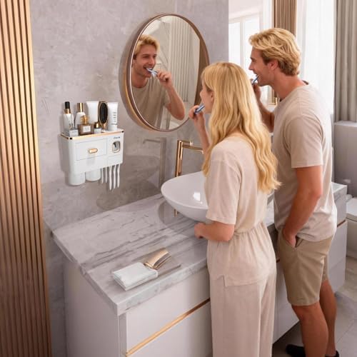 iHave Toothbrush Holders Bathrooms Wall Mount Toothpaste Dispenser & 2 Cups
