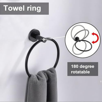 6 Pieces Matte Black Bathroom Hardware Accessories Set, SUS304 Stainless Steel 24 Inch Bath Towel Bar Set, Round Bathroom Towel Holder Set, Towel Racks for Bathroom Wall Mounted