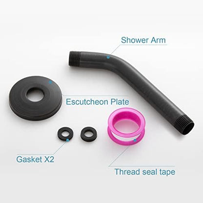 OFFO Shower Arm with Flange, 10 in Oil Rubbed Bronze Wall Mount Replacement Angle Shower Head Arm Wall-Mounted For Fixed Shower Head & Handheld Showerhead