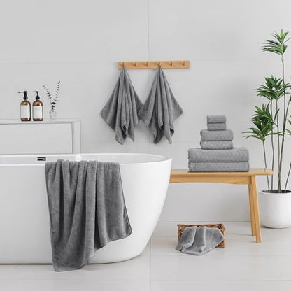 Hailea Grey Hand Towels Set 16x31 Inches,Soft Microfibers Bathroom Towel Set 2 Pack,Highly Absorbent Quick Dry Luxury Towel Hotel Spa Gym Hand Towel Collection for Bathroom