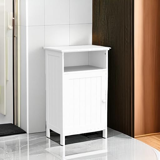 Small Floor Storage Cabinet/Organizer with Drawer and Door, For Bathroom & Toilet, White
