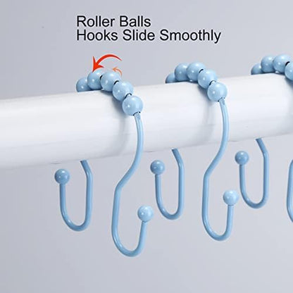 Goowin Shower Curtain Hooks, 12 Pcs Shower Curtain Rings, Stainless Steel Shower Curtain Hangers, Double Hook Shower Curtain Hooks, Smooth Sliding Anti-Drop Shower Rings for Curtain (Blue)